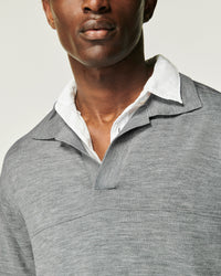 Pull à col polo en laine mérinos - Gris Chiné Foncé