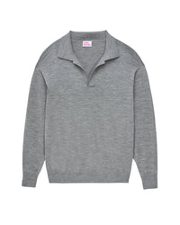 Pull à col polo en laine mérinos - Gris Chiné Foncé