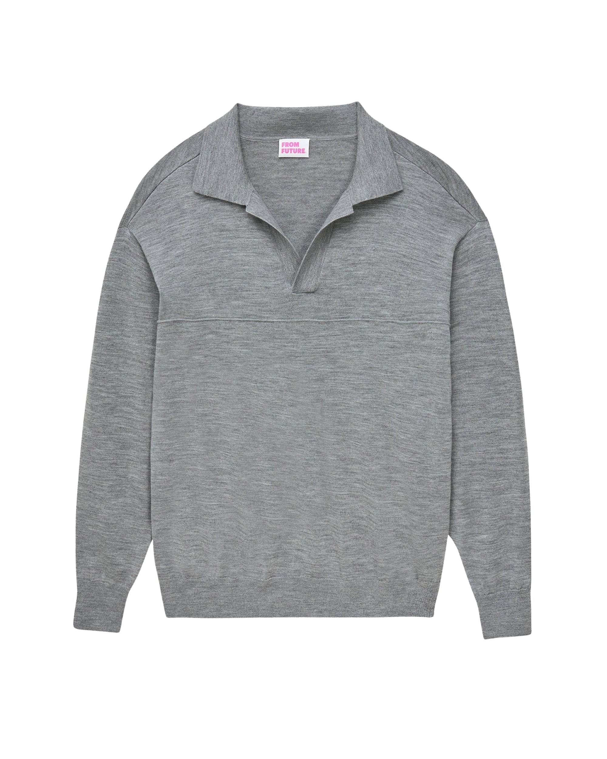 Pull à col polo en laine mérinos - Gris Chiné Foncé