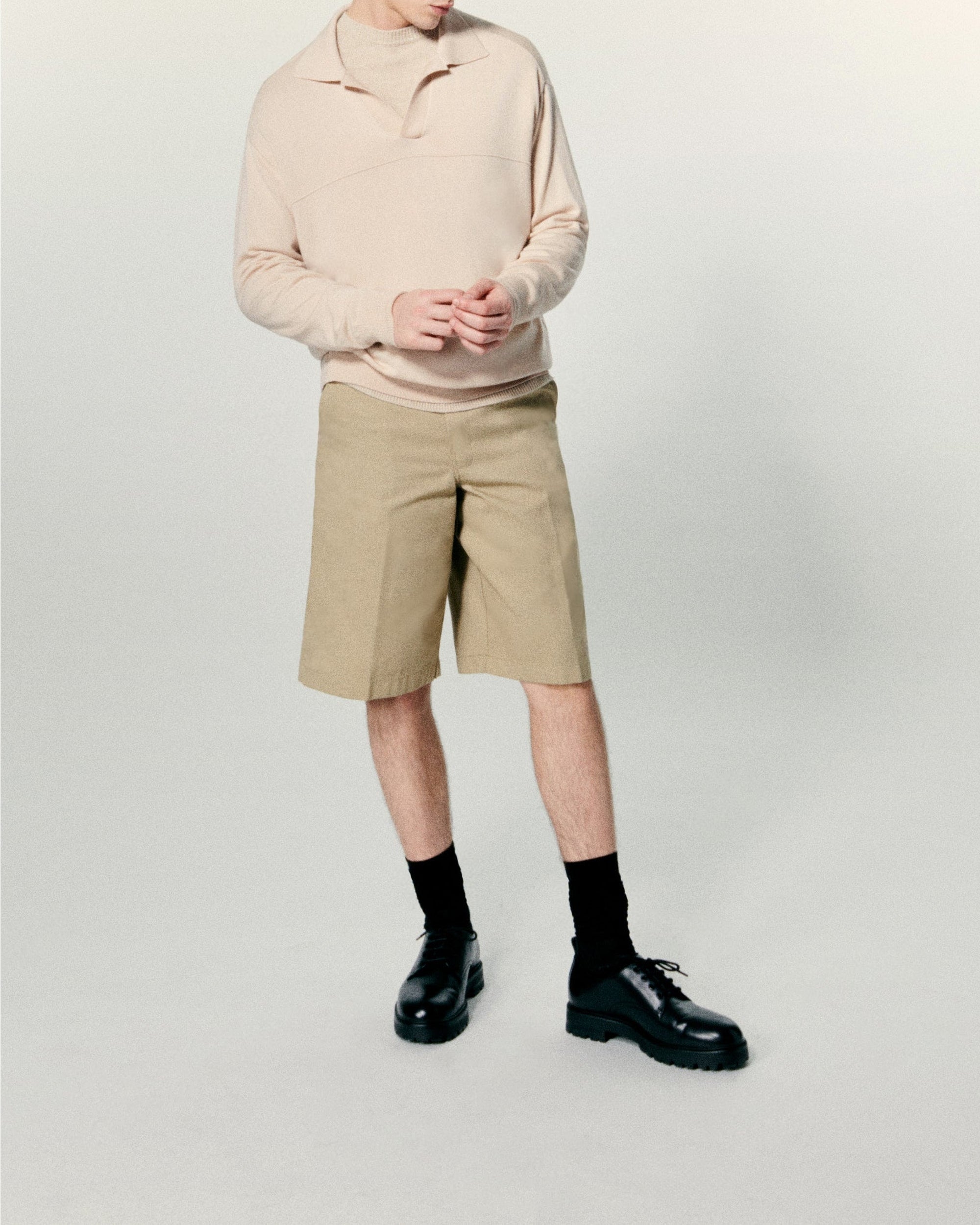 Pull à col polo en laine mérinos - Light Beige