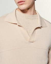 Pull à col polo en laine mérinos - Light Beige