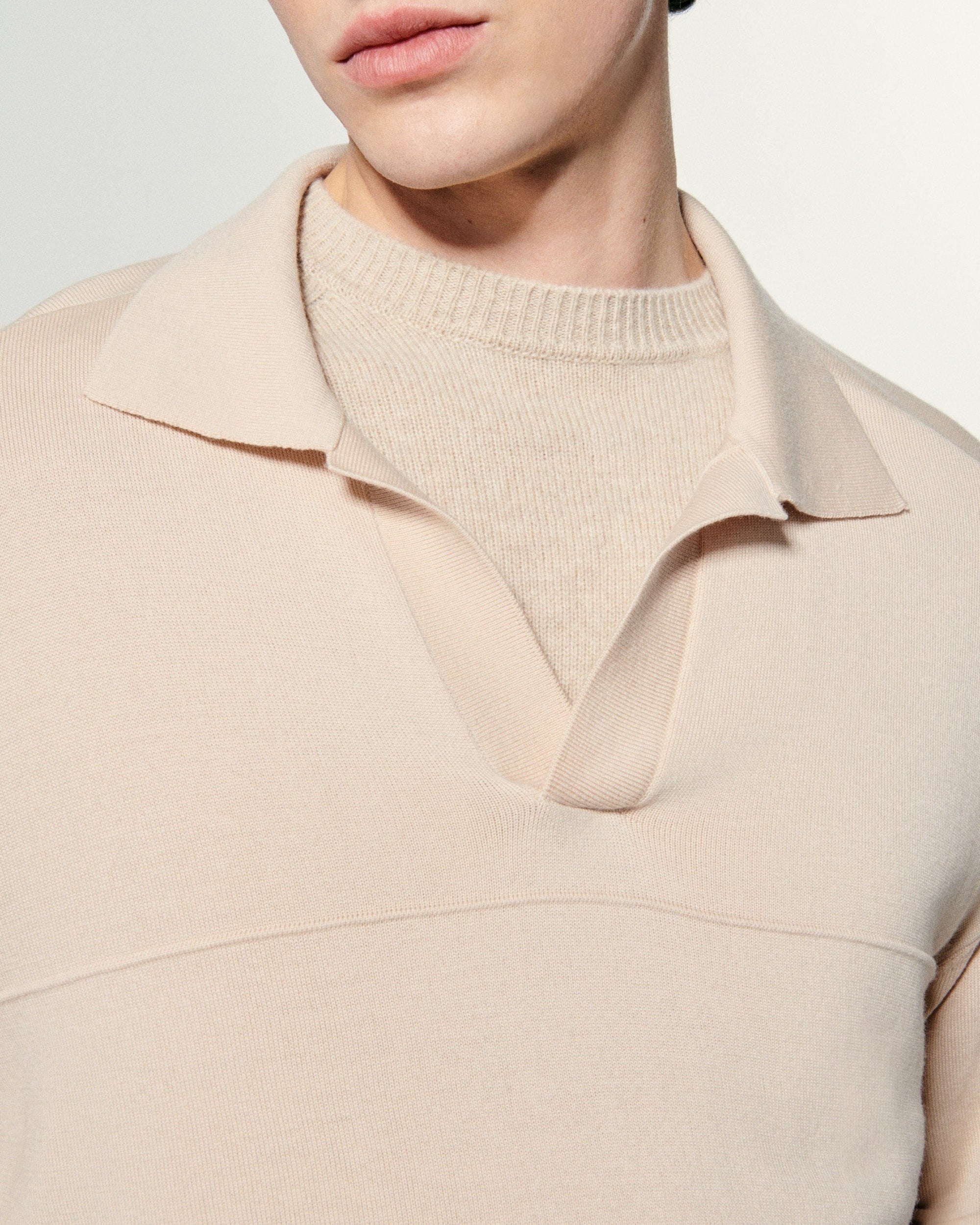 Pull à col polo en laine mérinos - Light Beige