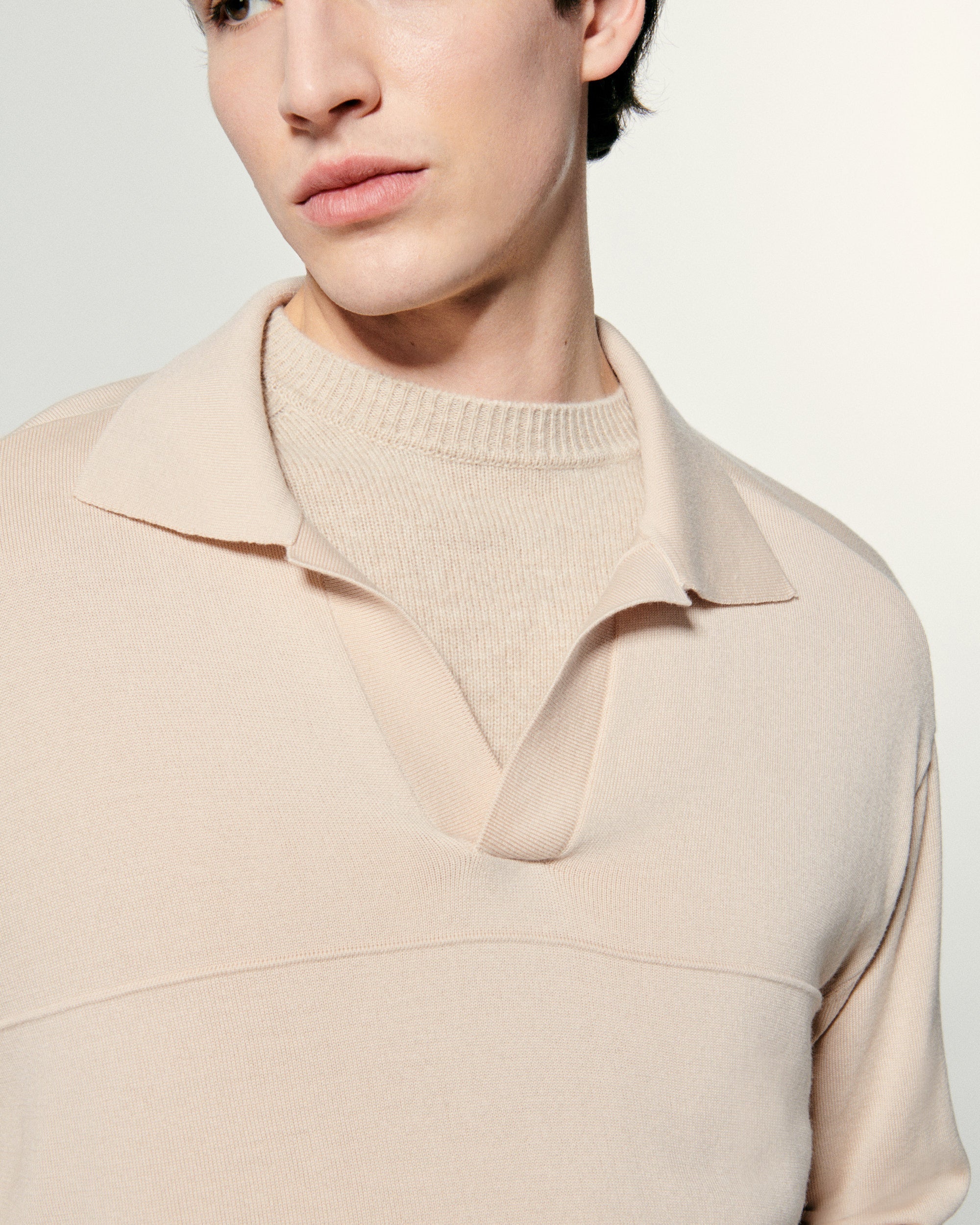 Pull Col Polo   - Light Beige