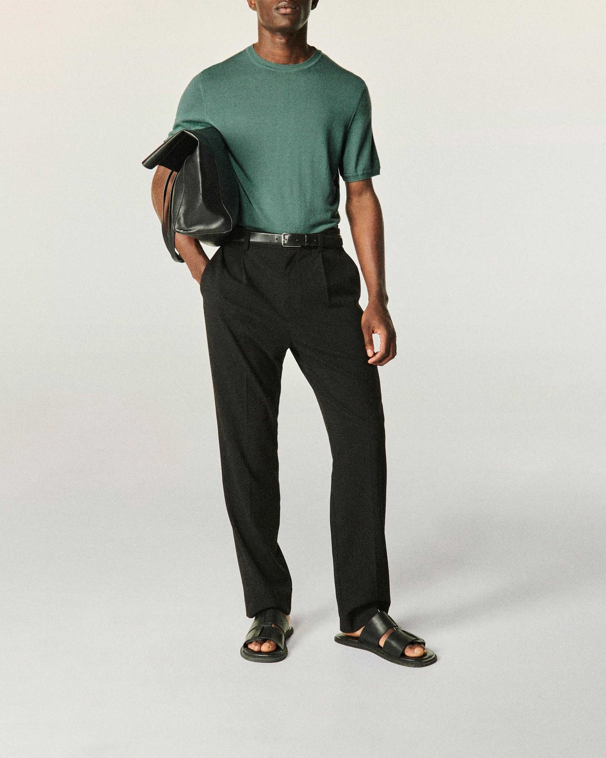 Pull à col rond en laine mérinos - Washed Green