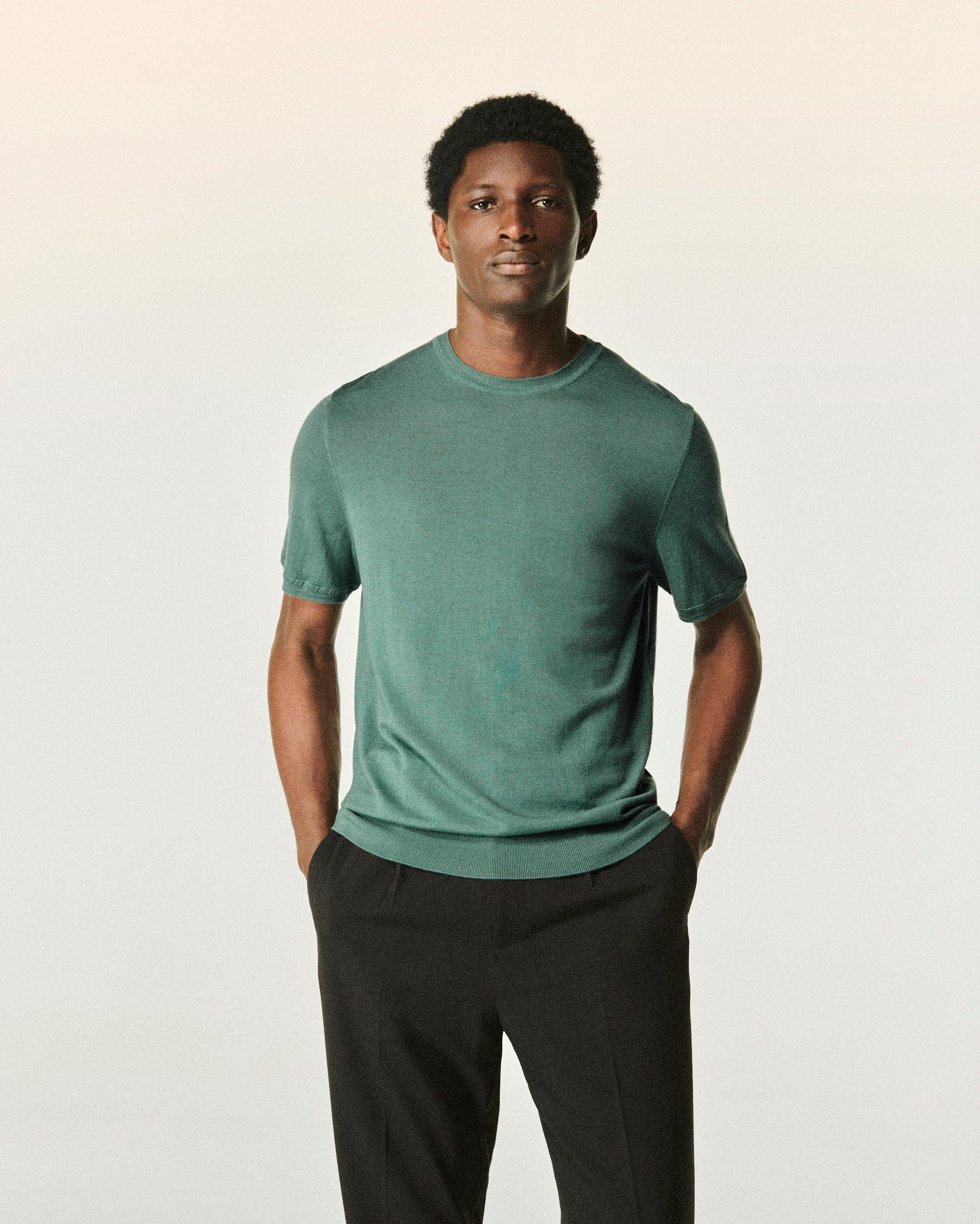 WASHED GREEN / NEW / QTY : 6 / Pull Col Rond Manches Courtes - Washed Green