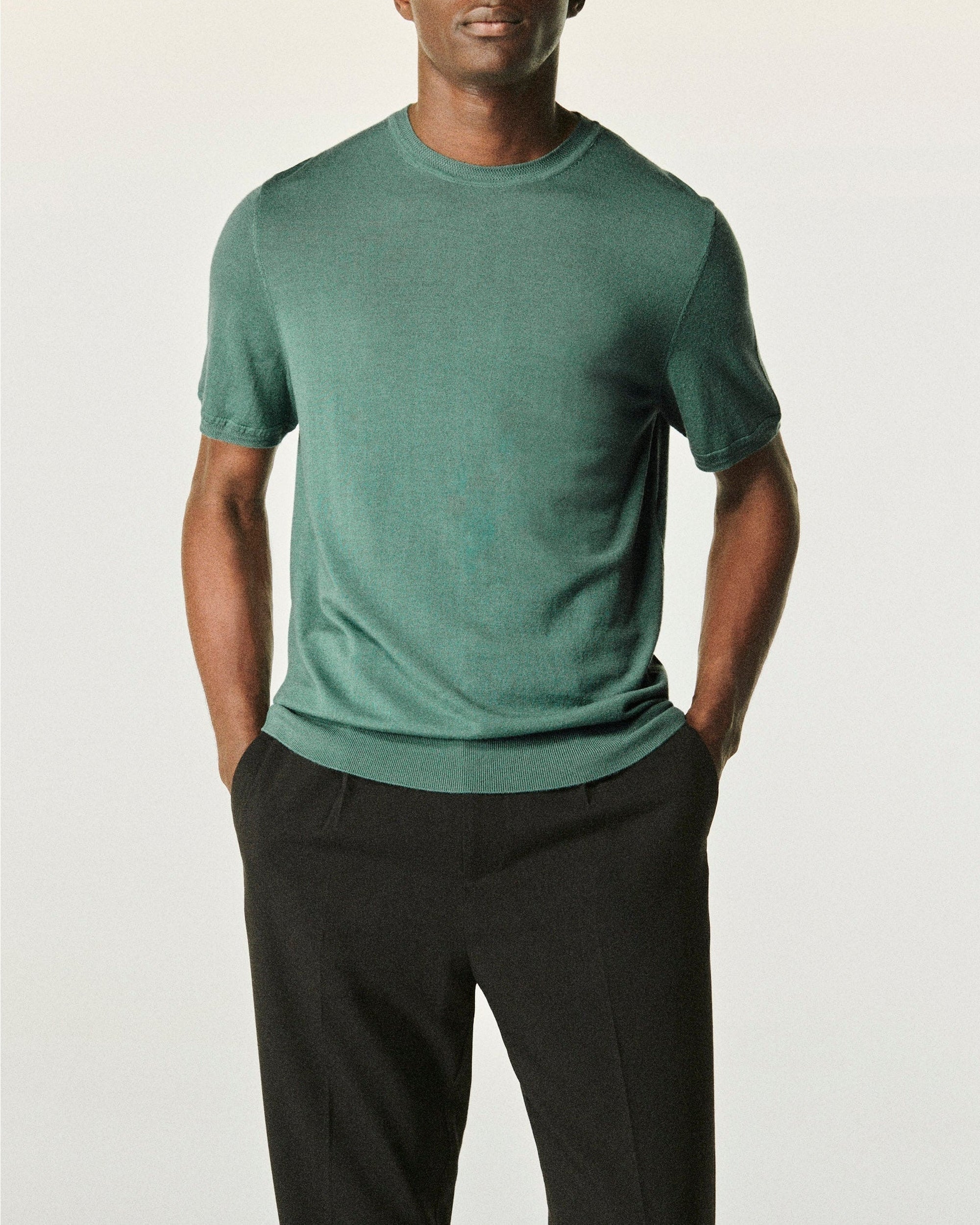 Pull à col rond en laine mérinos - Washed Green