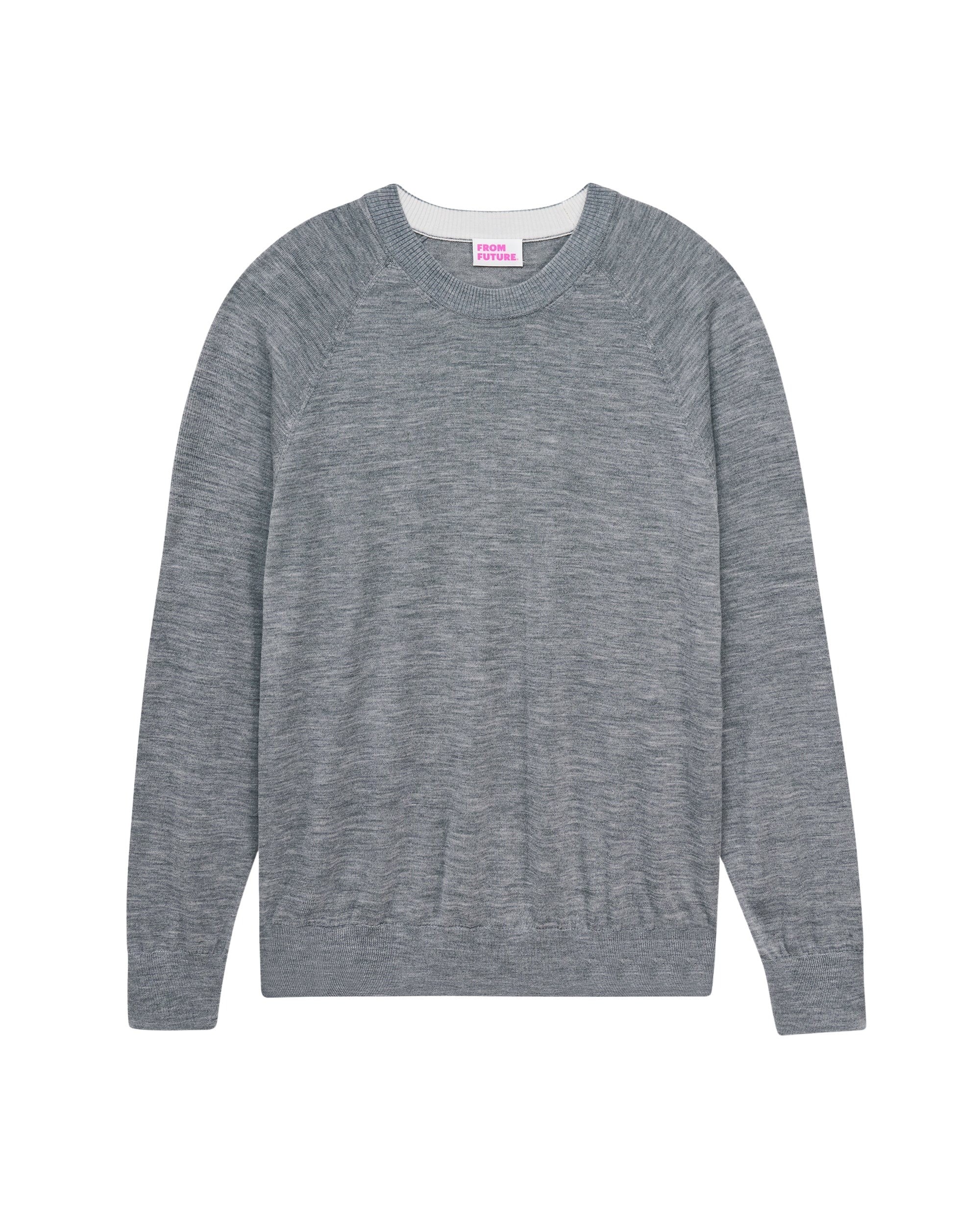 Pull à col rond en laine mérinos - Gris Chiné Foncé