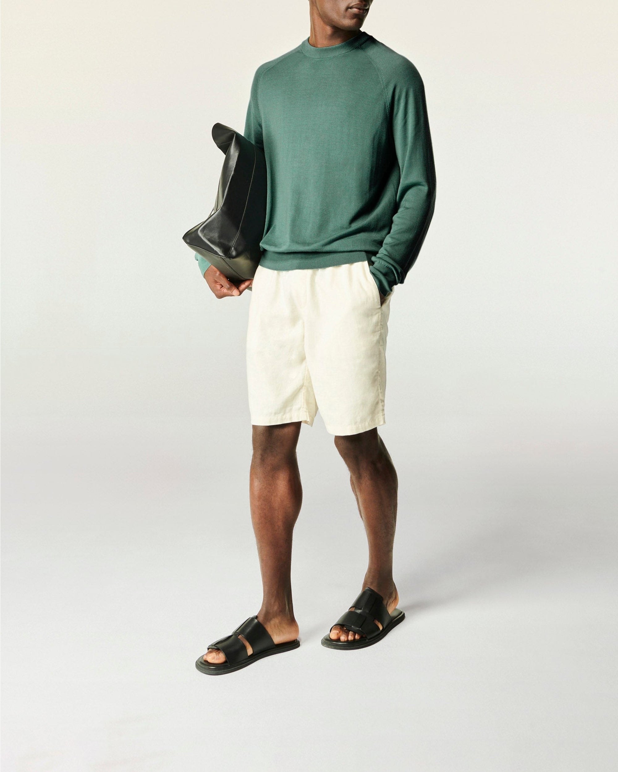 Pull à col rond en laine mérinos - Washed Green