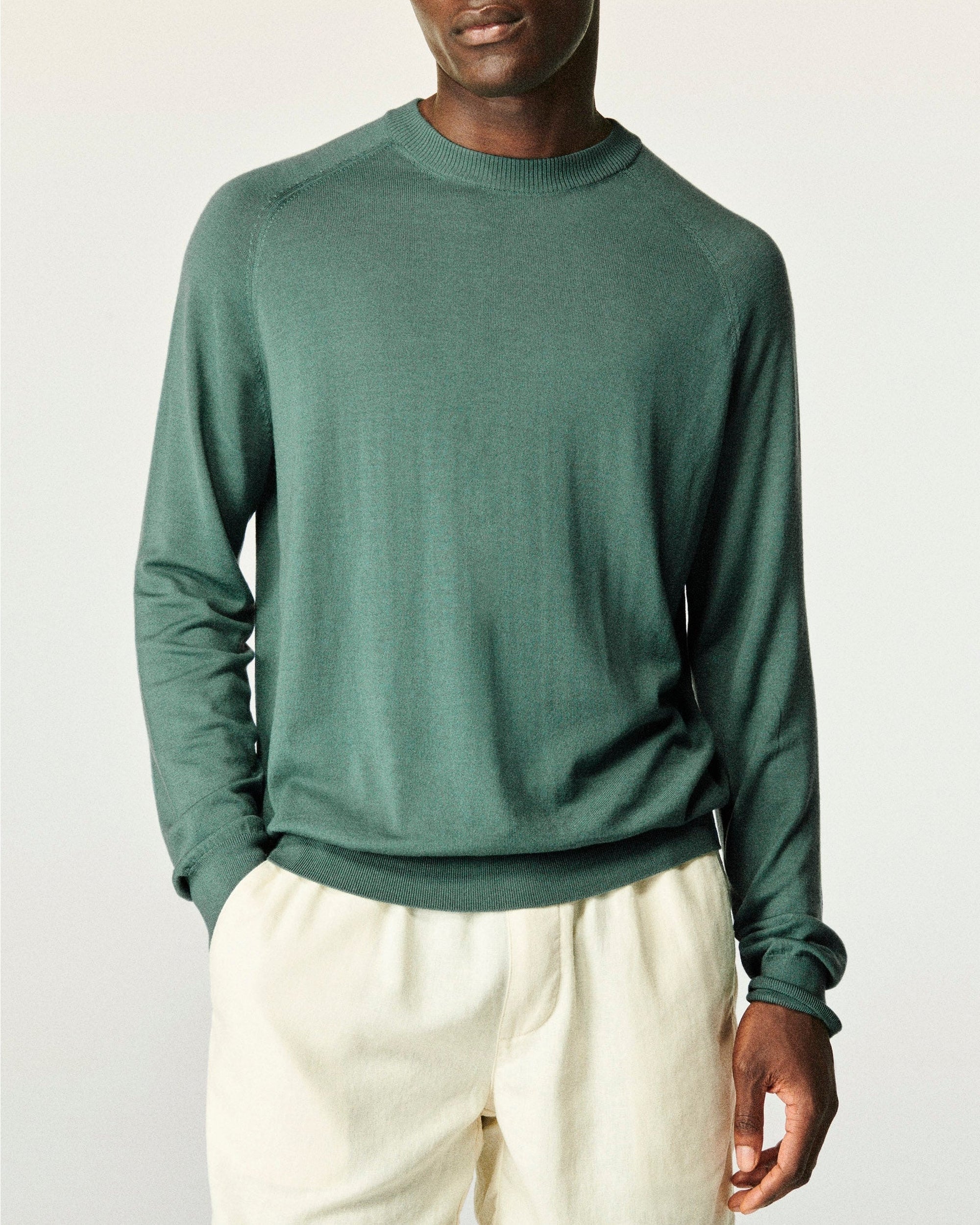 Pull à col rond en laine mérinos - Washed Green