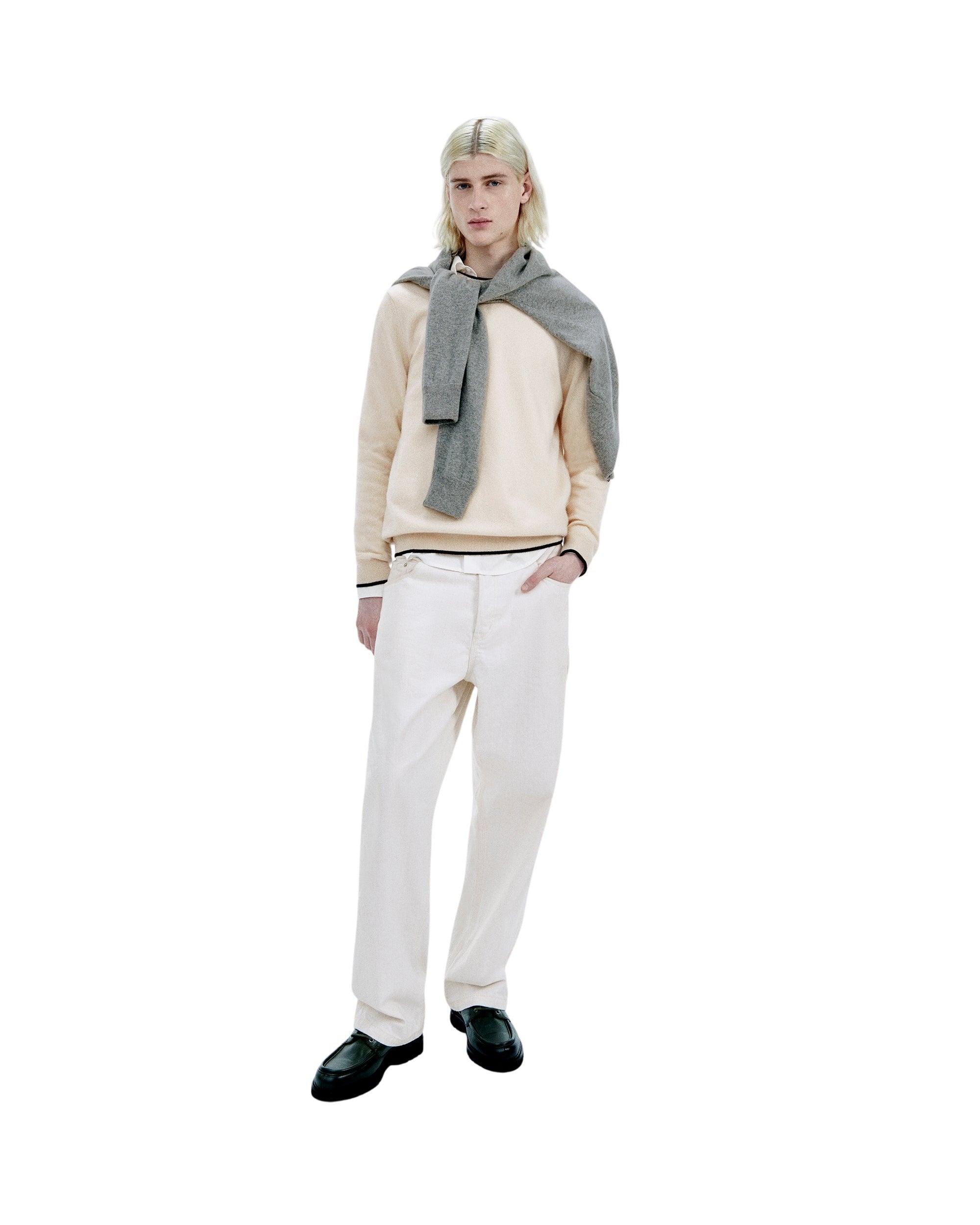 Pull Col Rond Bord Contraste - Sable