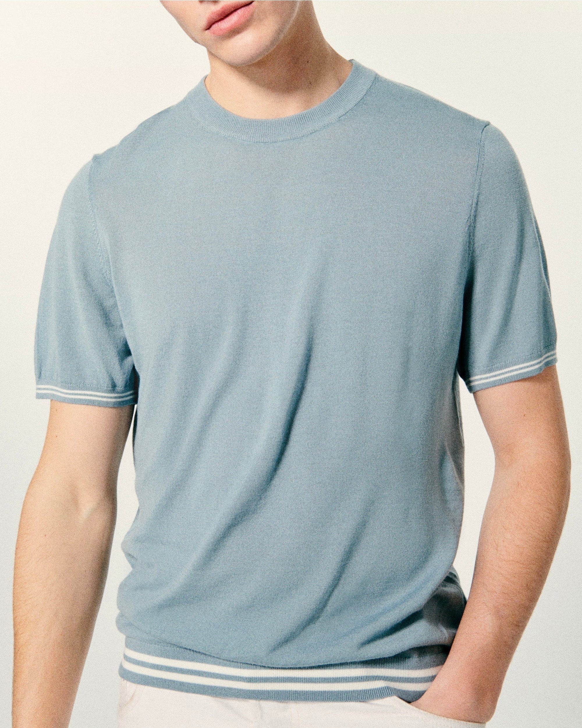 Pull à col rond en laine mérinos - Grey Blue
