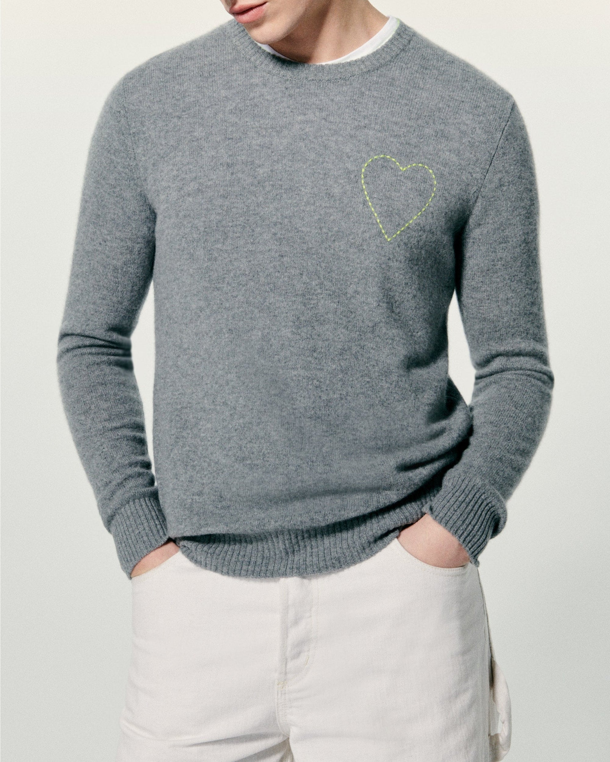 Pull à col rond en cachemire - Gris Chiné Foncé