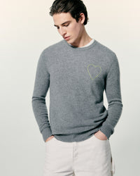 Pull Col Rond Coeur Brodé  - Gris Chine Fonce H