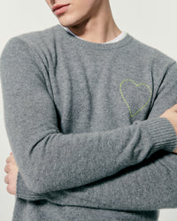 Y. ONLY PORTE / GRIS CHINE FONCE / NEW / QTY : 4 / Pull Col Rond Coeur Brodé - Gris Chine Fonce