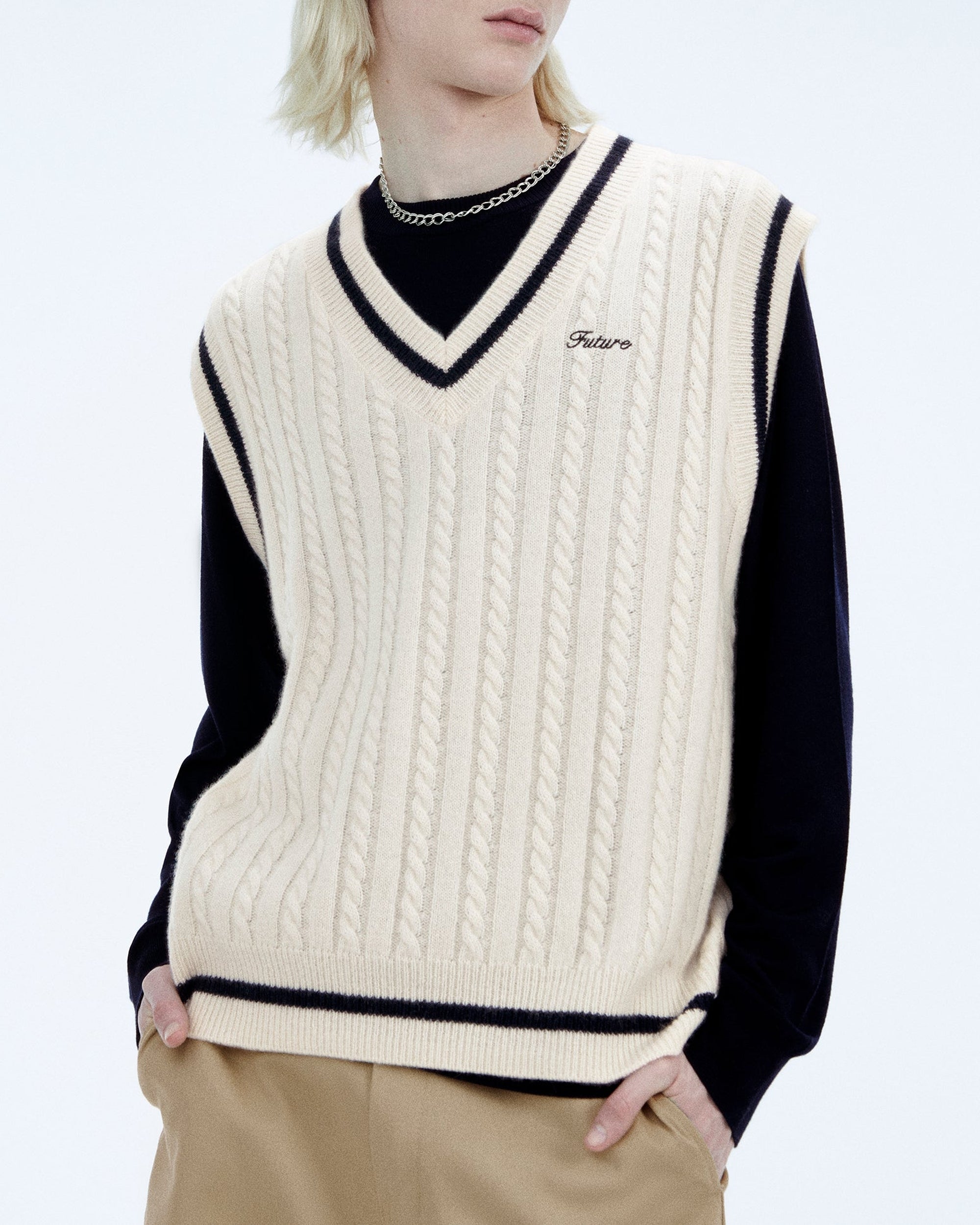 Pull à col polo Future en cachemire - Ecru