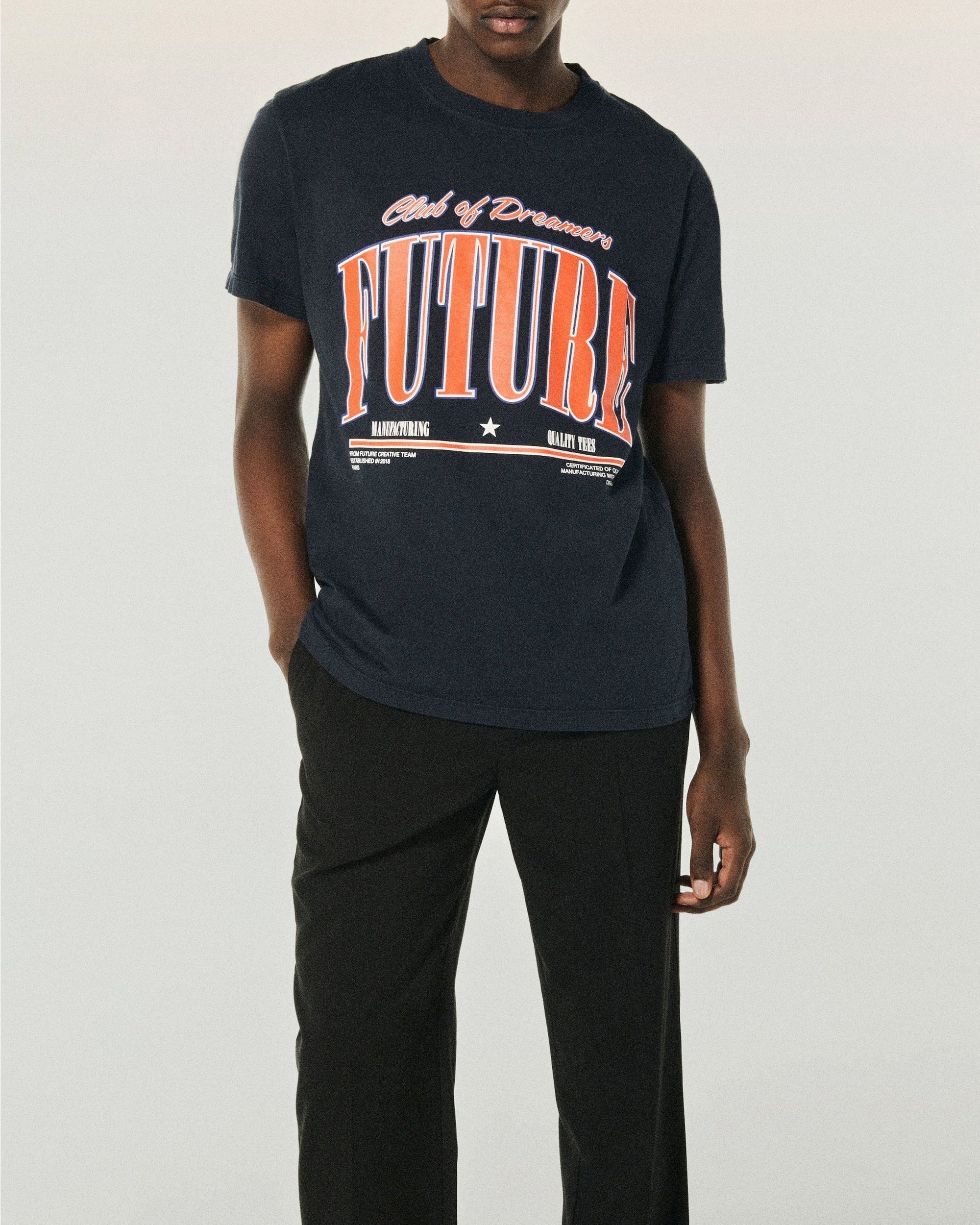 T-shirt col rond à manches courtes - Washed Navy