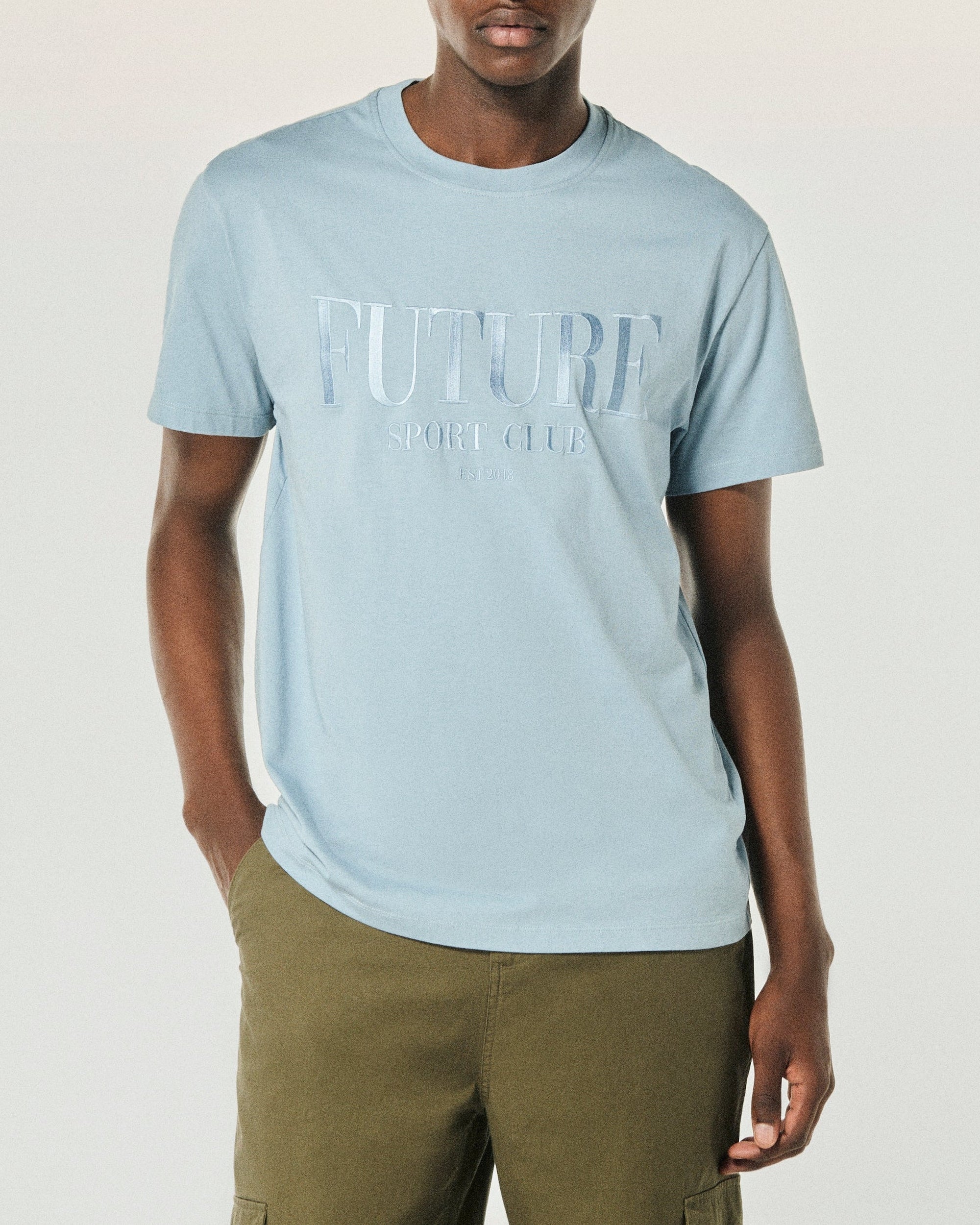 Short-sleeved round-neck T-shirt - Grey Blue