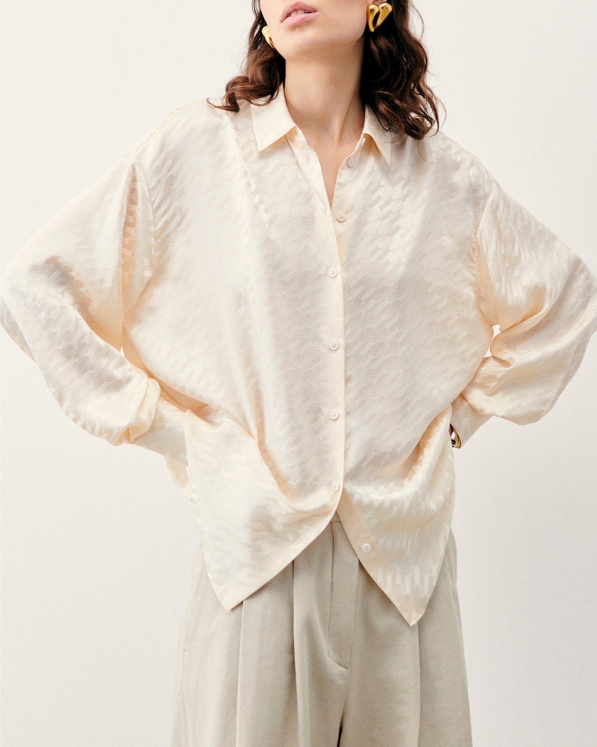 Long-sleeved silk shirt - Champagne Jacquard