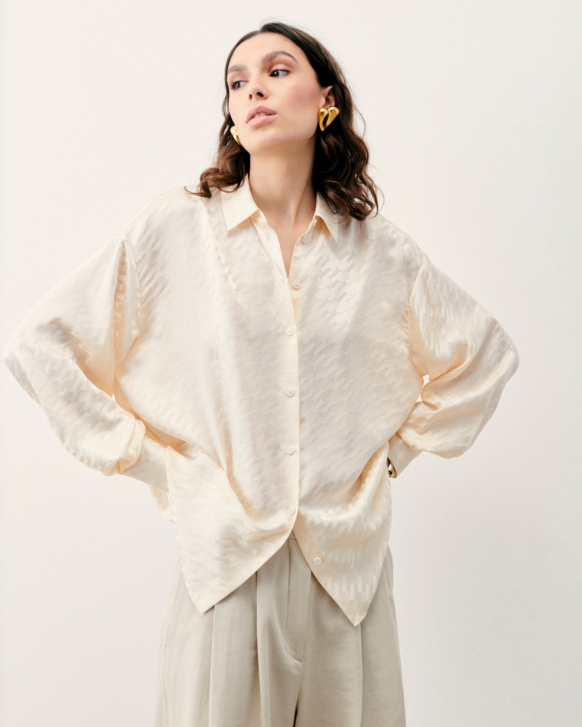 CHAMPAGNE JACQUARD / NEW / QTY : 1 / Chemise Manches Longues - Champagne Jacquard