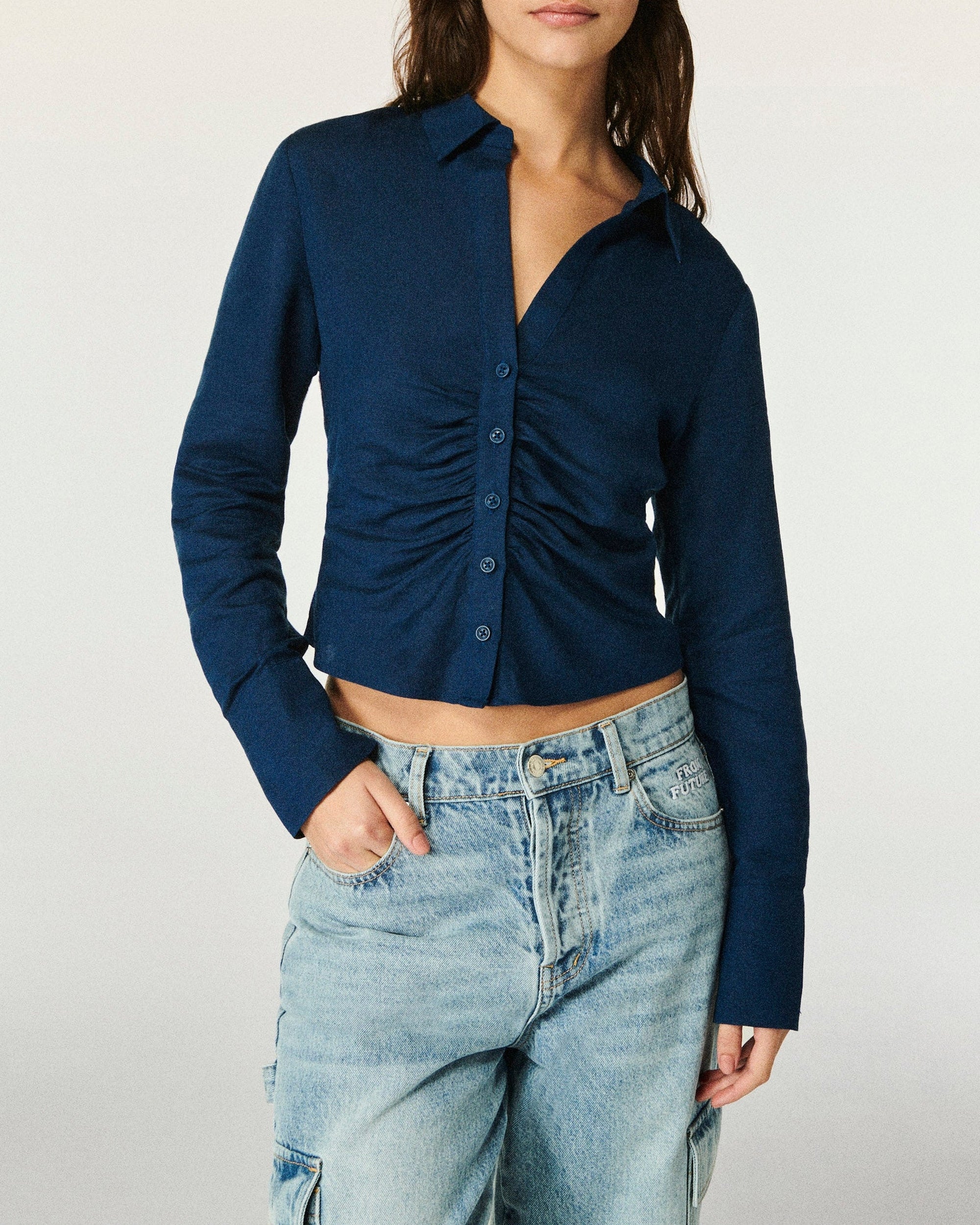 Chemise à manches longues en lin - Navy