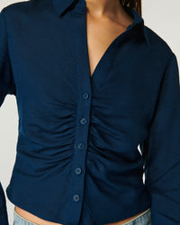 Chemise à manches longues en lin - Navy