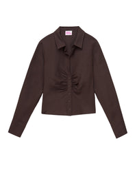 Chemise à manches longues en lin - Chocolat