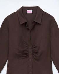 Chemise à manches longues en lin - Chocolat