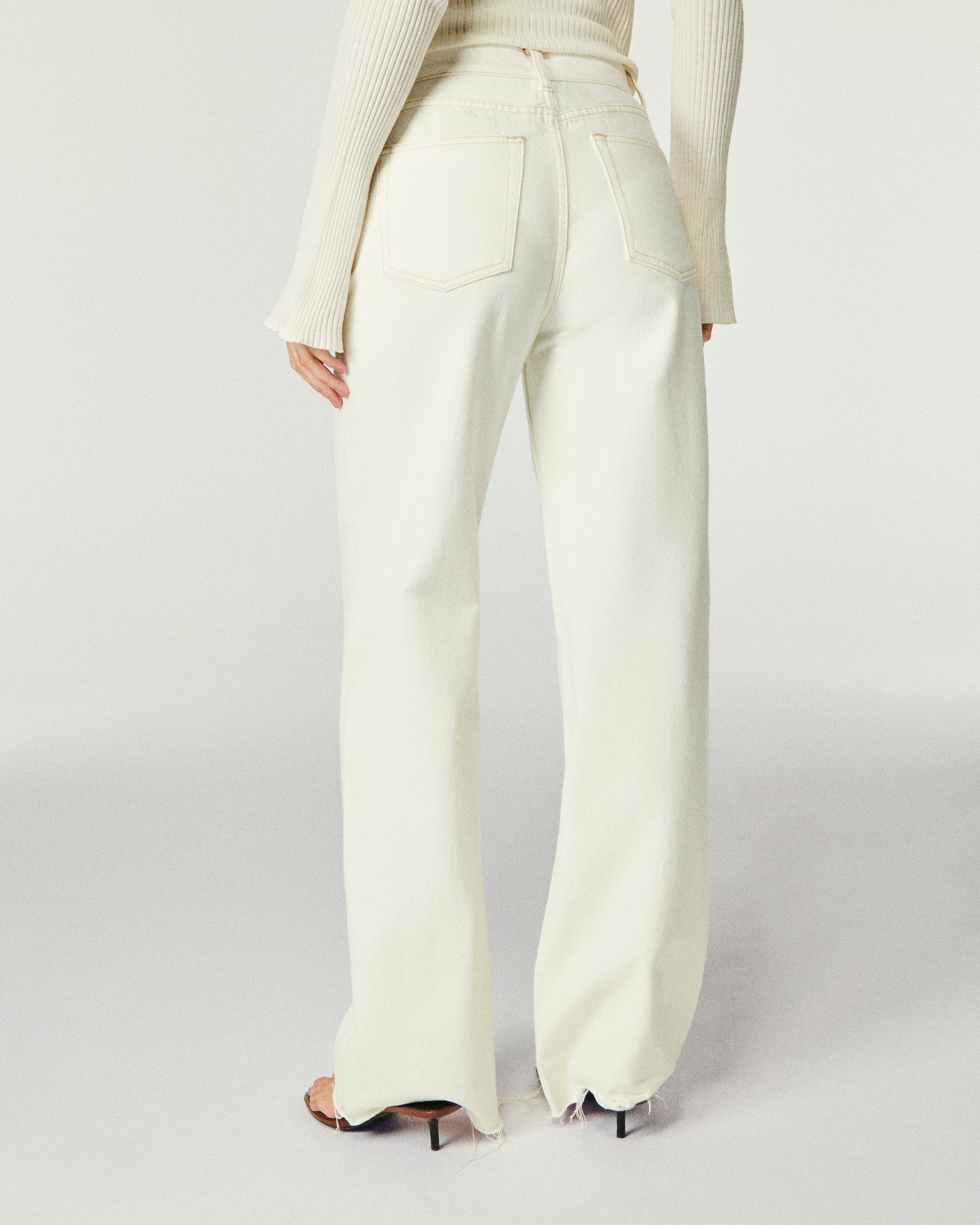 Pantalon large en denim - Ecru