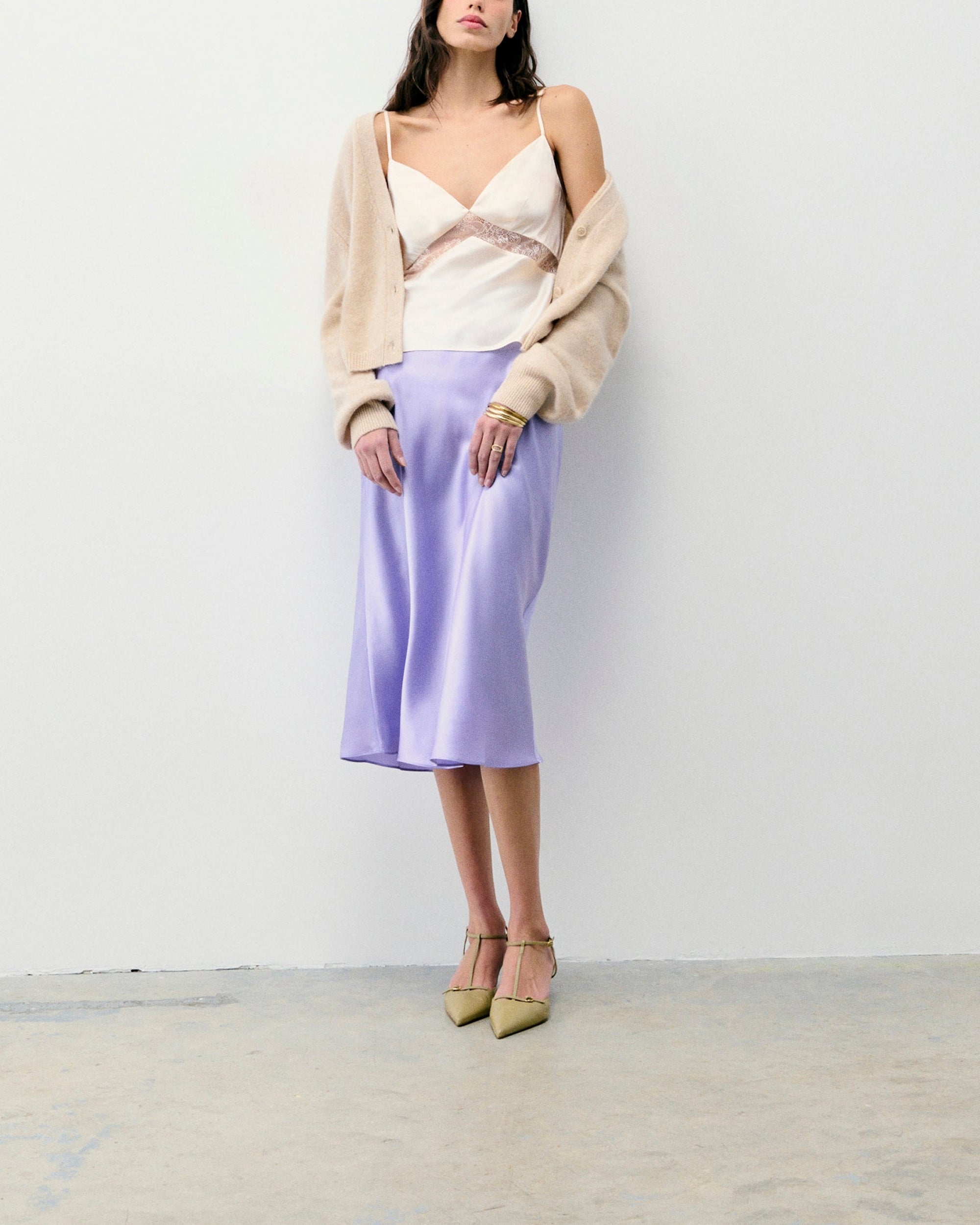 Jupe midi Gina en soie - Lilas