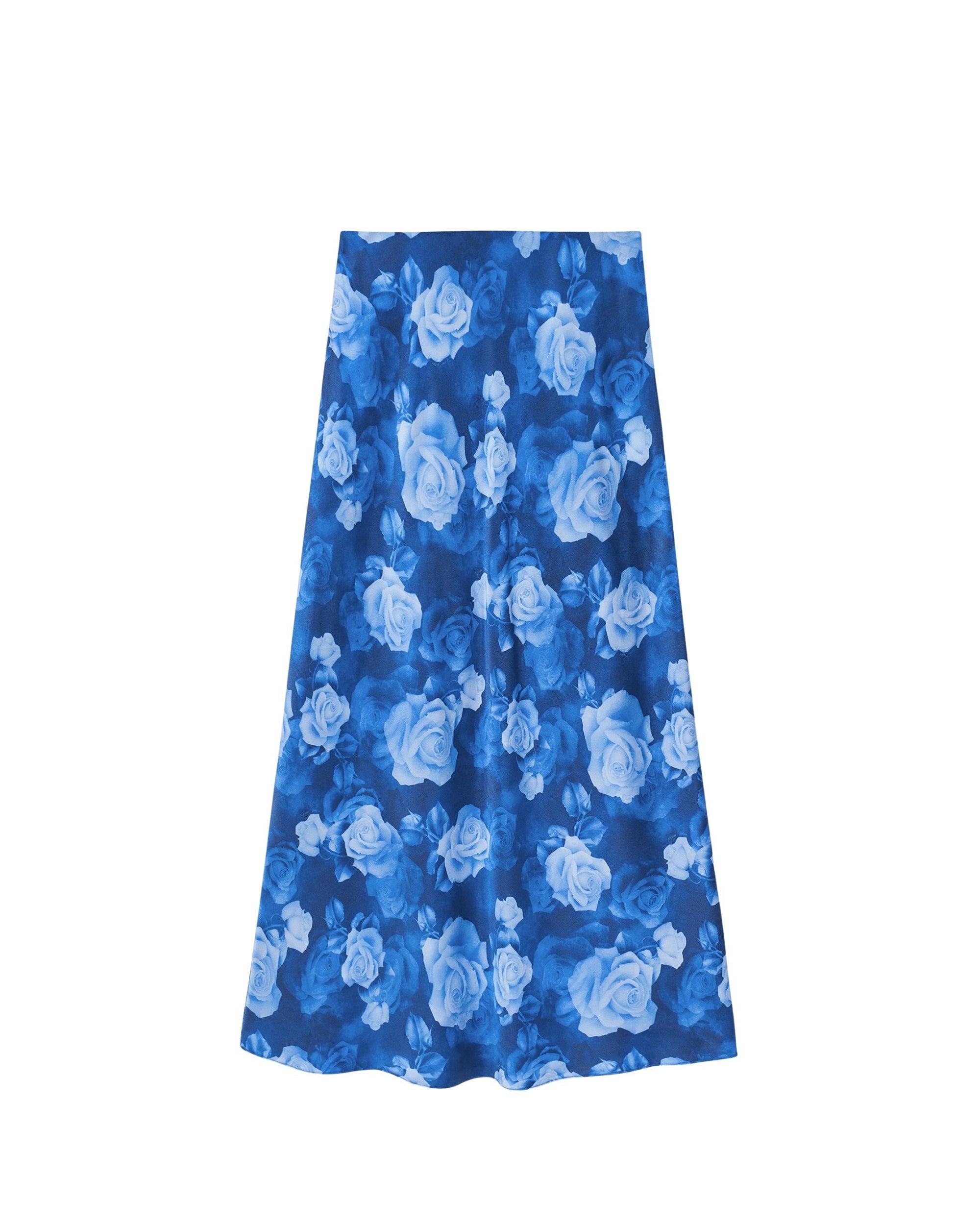 Vicky midi skirt in silk - Romantic Roses Blue