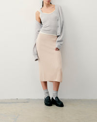 Jupe midi à côtes fendues en laine - Light Beige