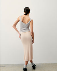 LIGHT BEIGE / NEW / QTY : 12 / Jupe Mi Longue à Côtes Fendue - Light Beige