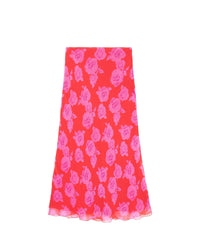 Jupe Mi Longue Mousseline  - Summer Roses Red