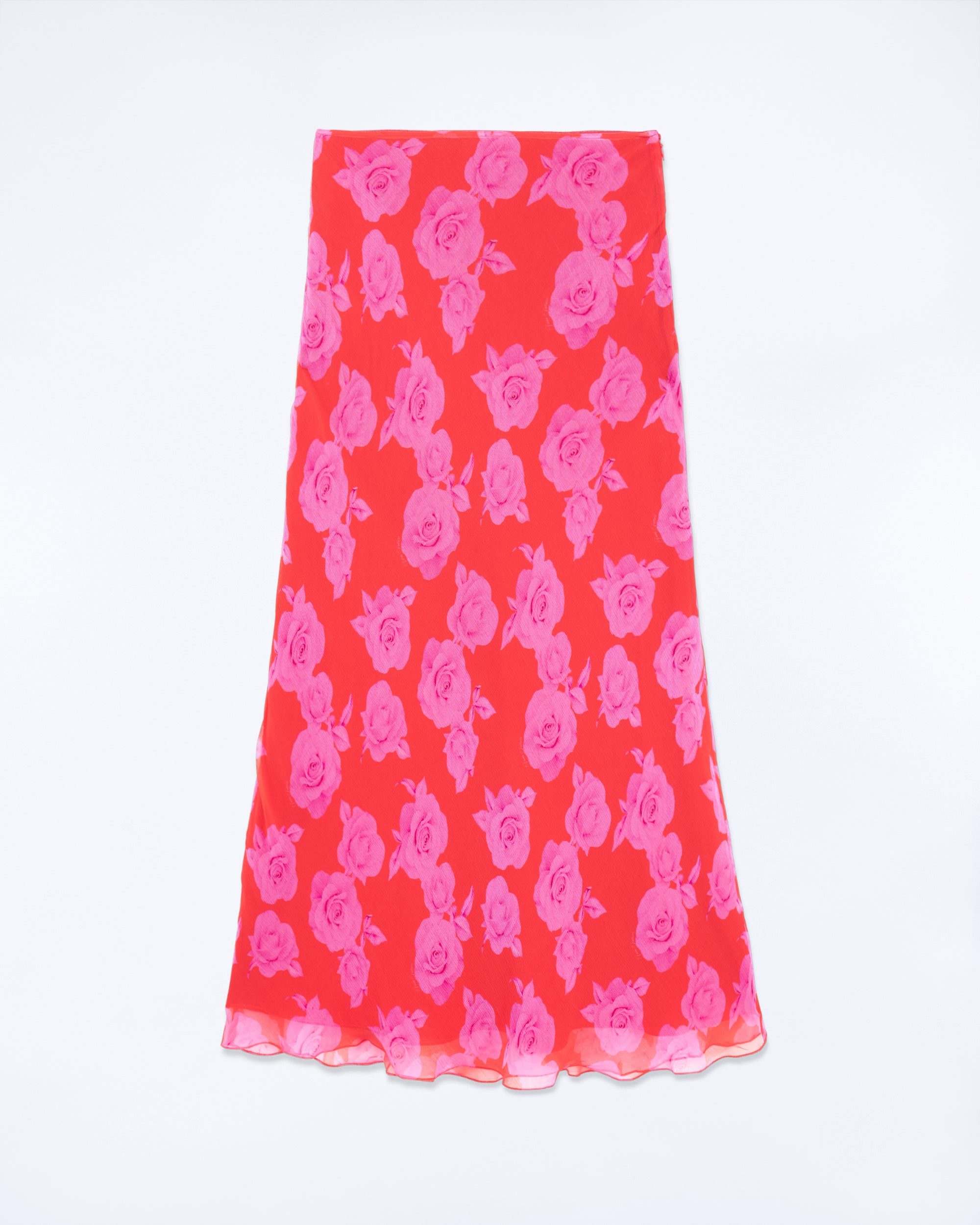 SUMMER ROSES RED / NEW / QTY : 47 / Jupe Mi Longue Mousseline - Summer Roses Red
