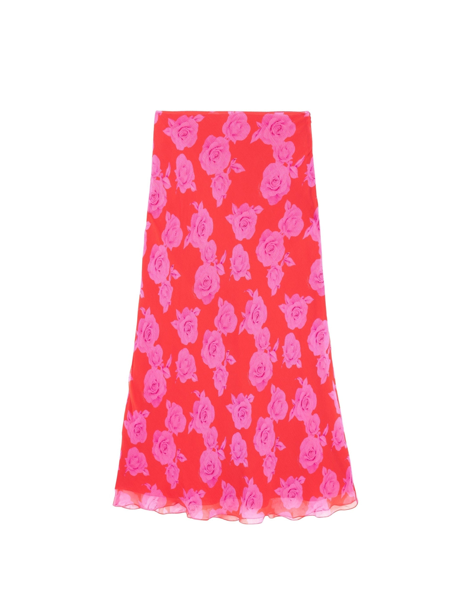 Jupe Mi Longue Mousseline - Summer Roses Red