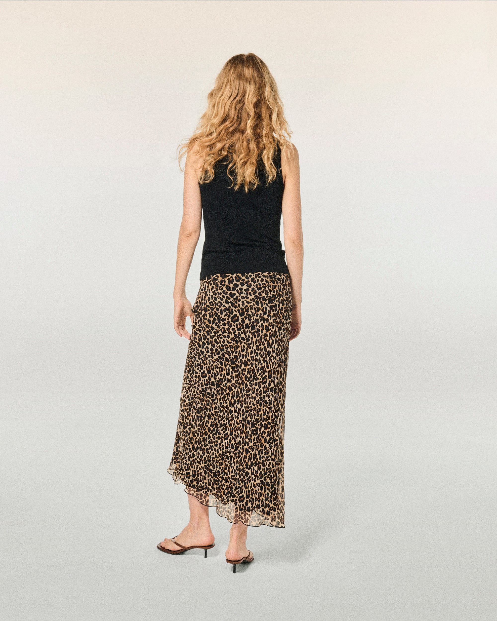 Chiffon midi skirt - Winter Leopard