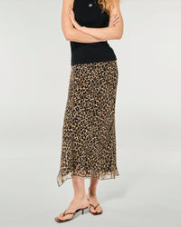 Chiffon midi skirt - Winter Leopard