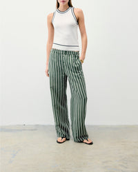 Pantalon large à rayures - Kaki