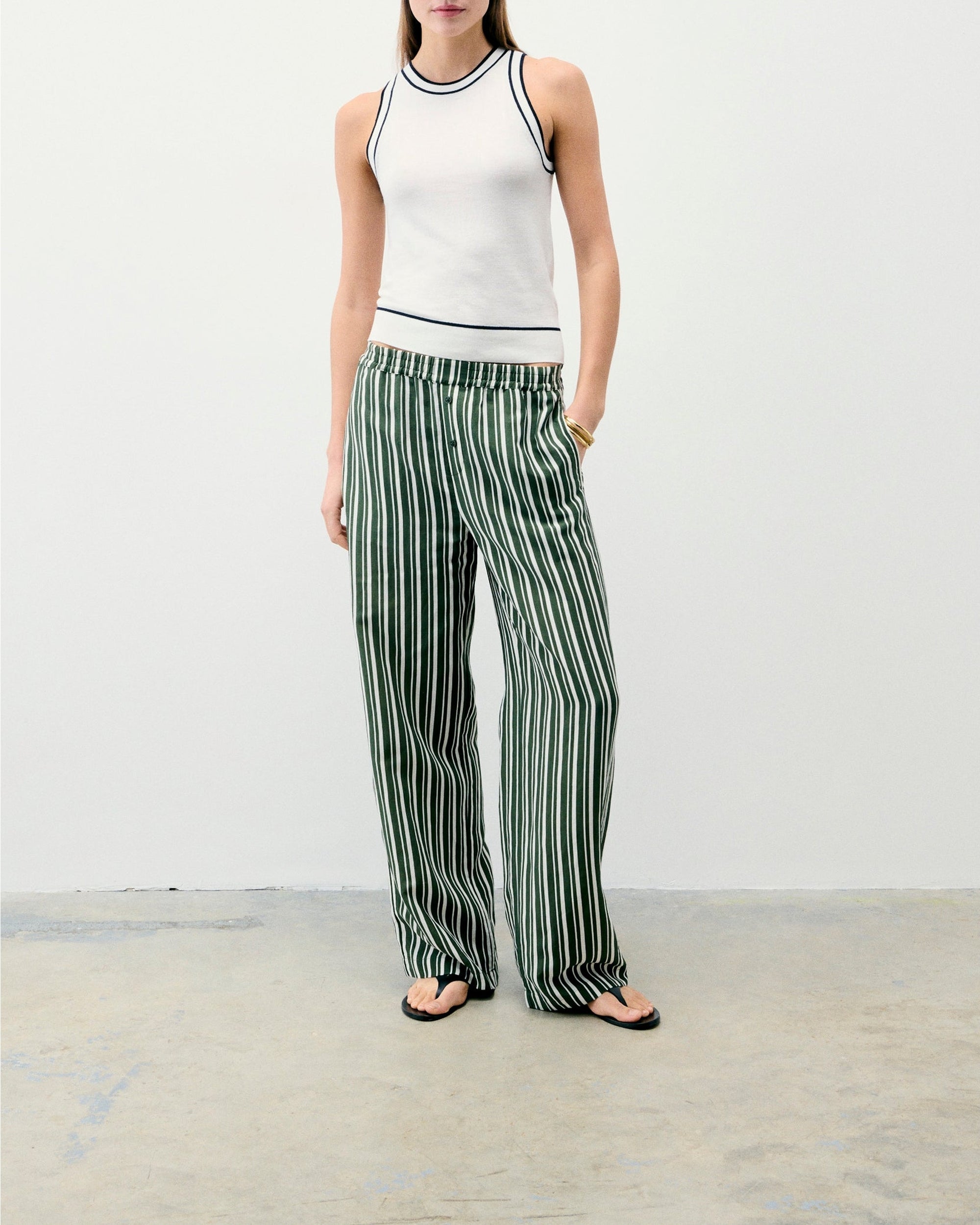 Pantalon large à rayures - Kaki