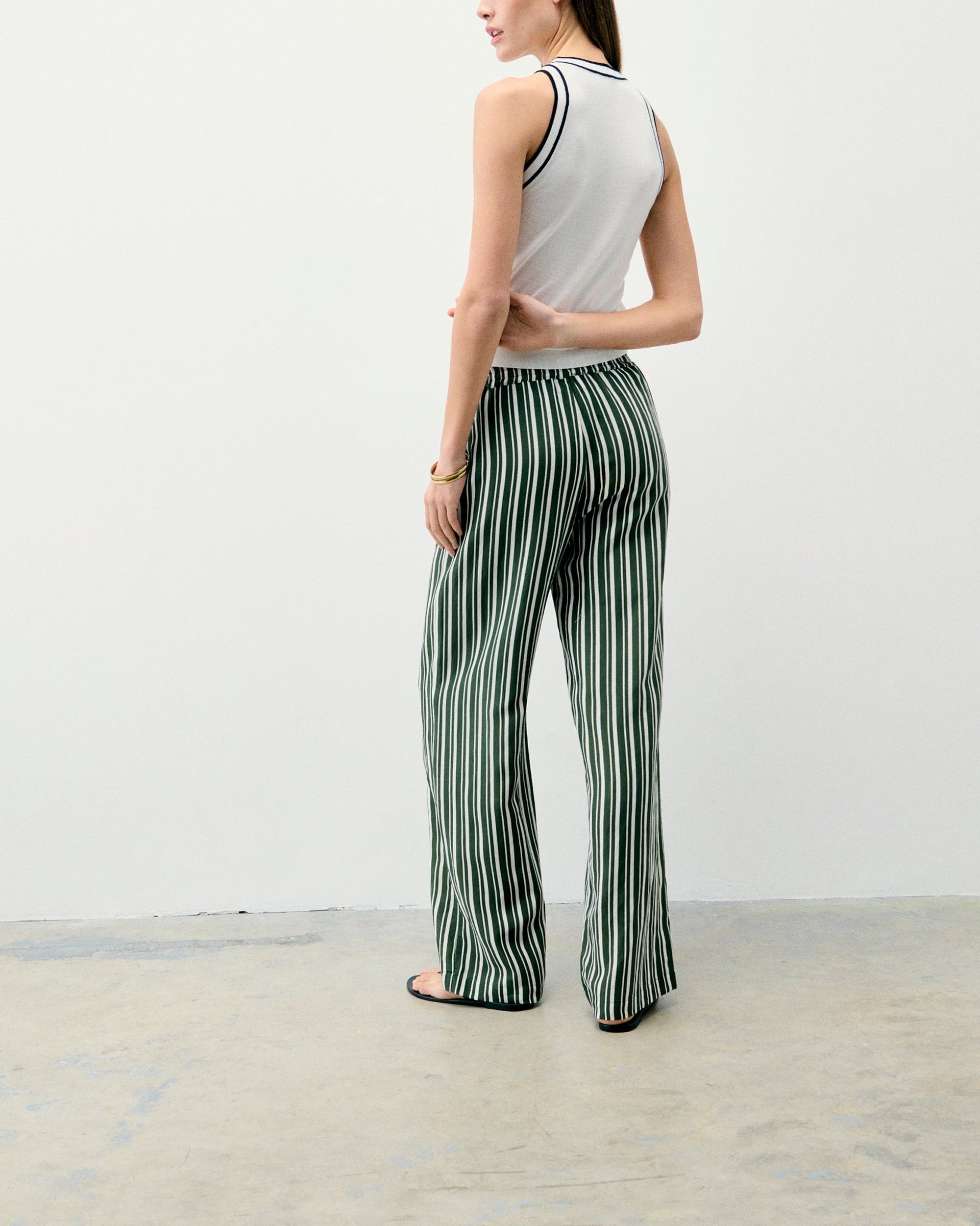 Pantalon large à rayures - Kaki