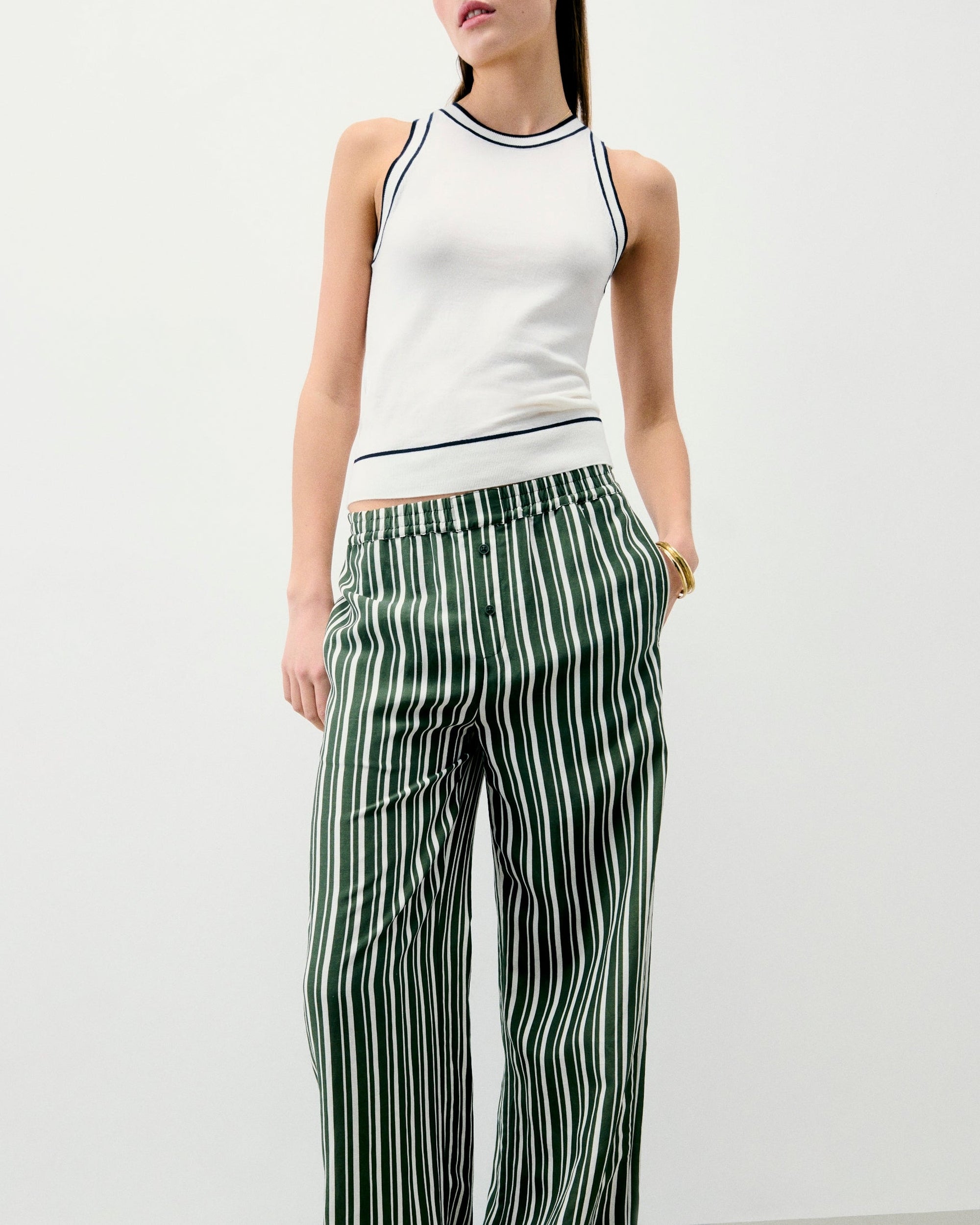 Pantalon large à rayures - Kaki