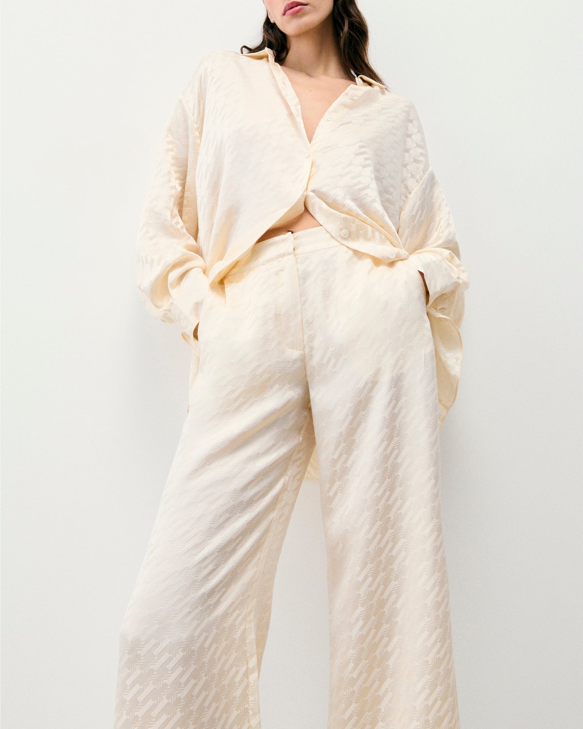 Pantalon large en soie - Champagne Jacquard
