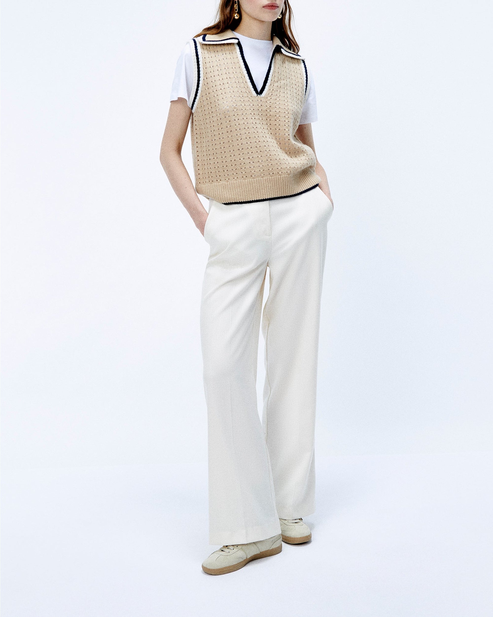 Pantalon large zippé - Ecru