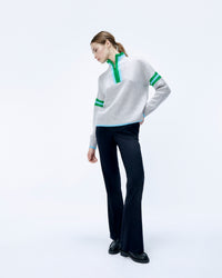 GRIS CHINE CLAIR / NEW / QTY : 1 / Pull Col Camionneur Bord-Côtes Tricot Ajouré - Gris Chine Clair