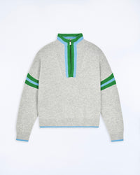 GRIS CHINE CLAIR / NEW / QTY : 1 / Pull Col Camionneur Bord-Côtes Tricot Ajouré - Gris Chine Clair