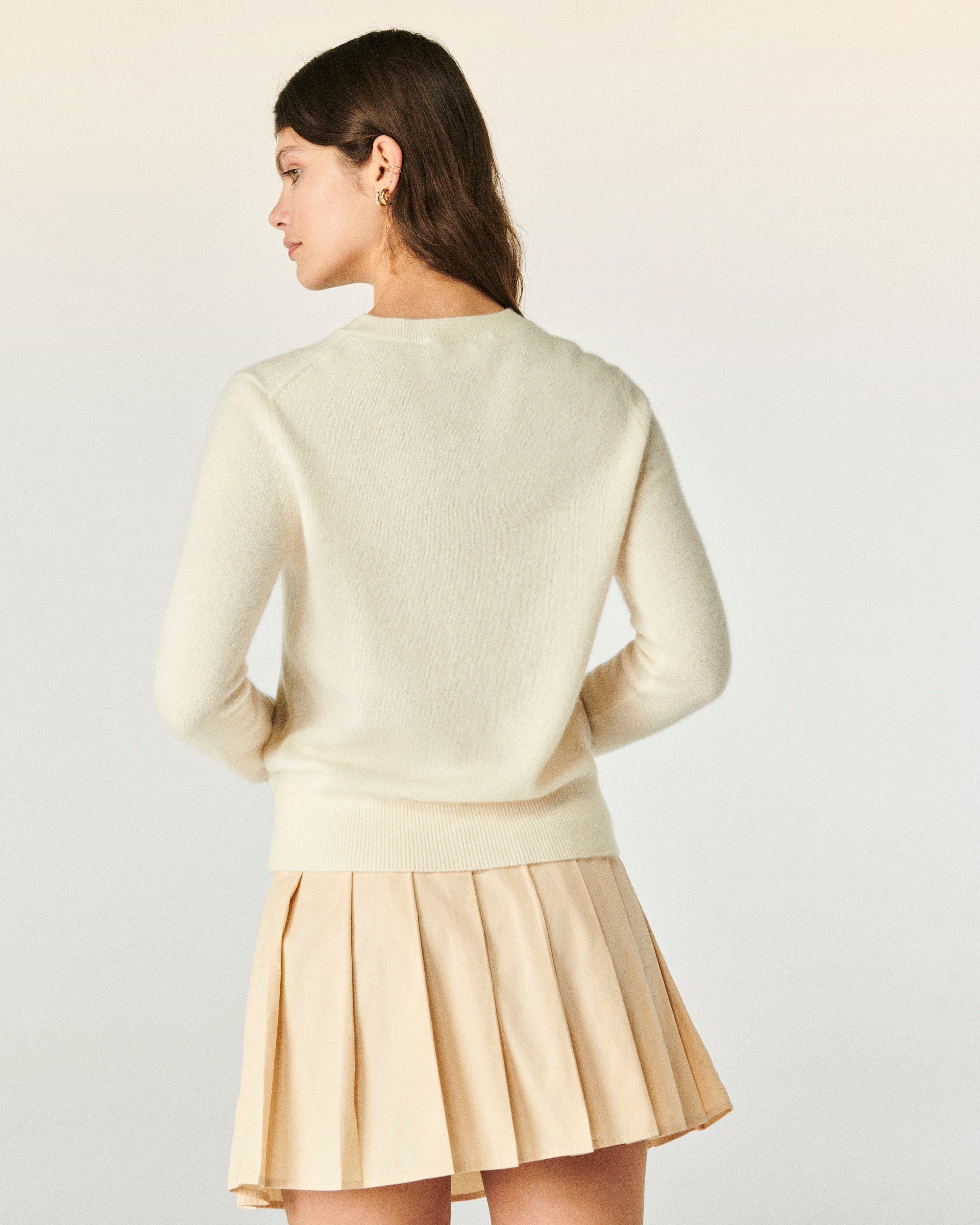 Pull à col rond en cachemire - Ecru