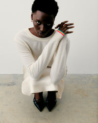 ECRU / NEW / QTY : 0 / Pull Col Rond Bas Liseret Multicolore - Ecru