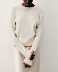 ECRU / NEW / QTY : 0 / Pull Col Rond Bas Liseret Multicolore - Ecru