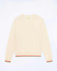 ECRU / NEW / QTY : 0 / Pull Col Rond Bas Liseret Multicolore - Ecru