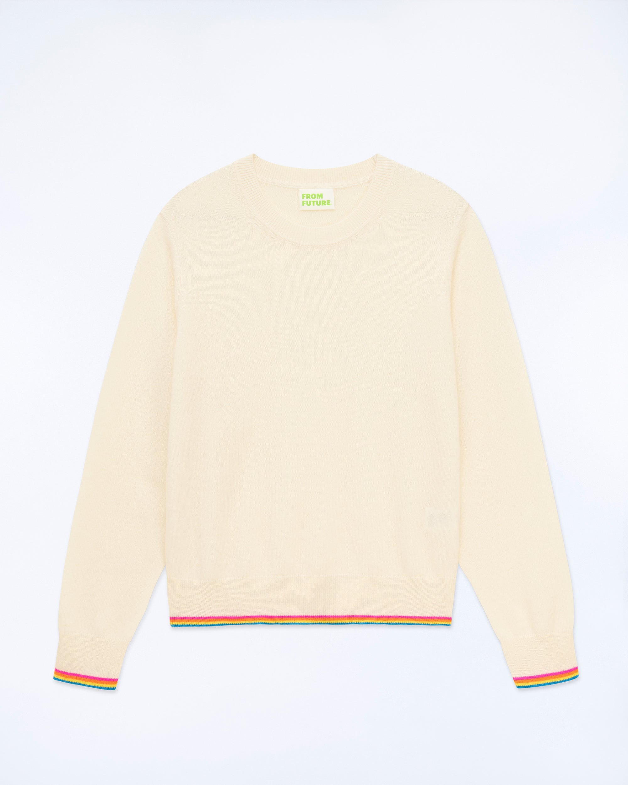 ECRU / NEW / QTY : 0 / Pull Col Rond Bas Liseret Multicolore - Ecru
